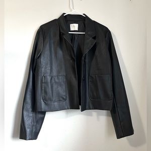 ALL ROW Faux leather cropped button up jacket